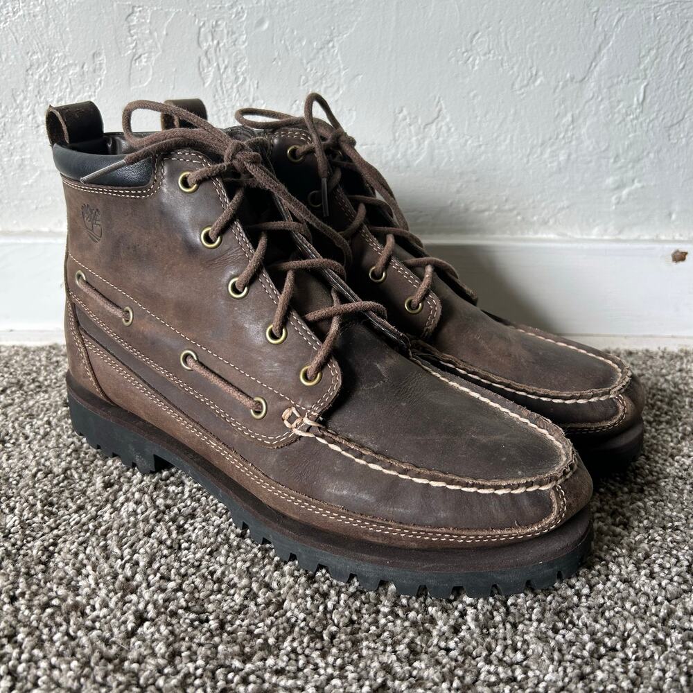 Timberland Leather Chukka Boots Men’s Size 9 Moc Toe Dark Brown Outdoors